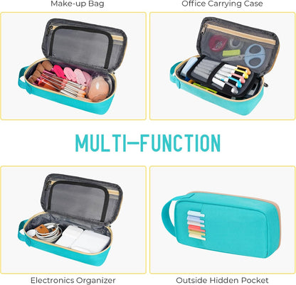 ECHSRT Big Pencil Case, Aesthetic Portable Zipper Pencil Bag with Hidden Pocket, Special Pouch for Men Women Adults, Stationery Organizer Pen Cases for Office Travel,Black