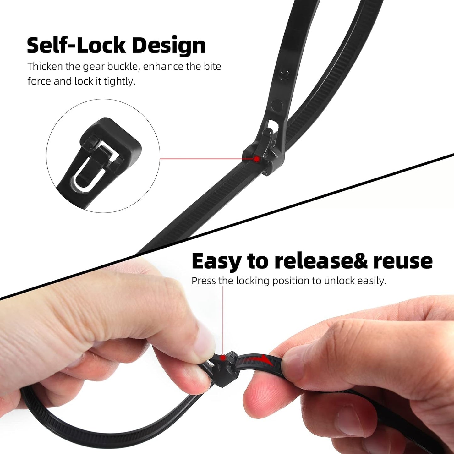 100Pcs 8 Inch Heavy Duty Industrial Zip Toes 40lbs Tensile Strength Releasable Black Tie Wraps Reusable Zip Toes Tie Straps For Garden Plant Secure Vine, Home Office