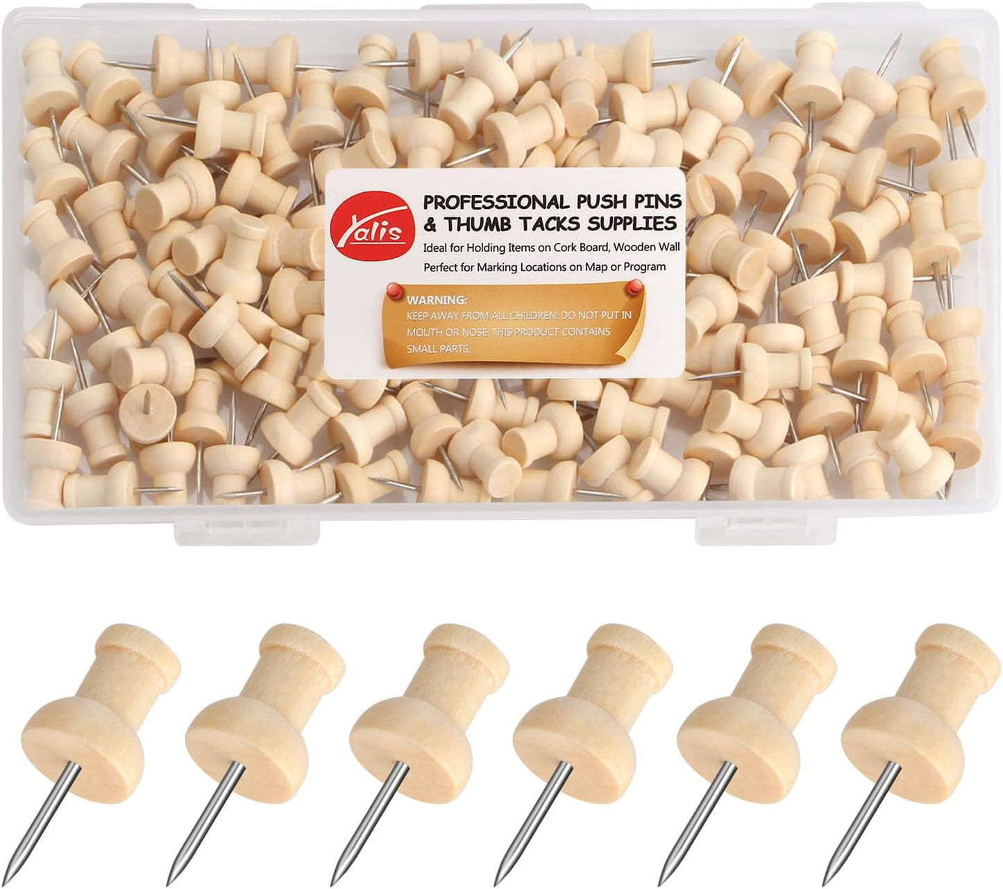 Wood Push Pins 120 Pcs,Decorative Wooden Thumb Tacks for Corkboard and Bulletin Board (120 pcs Map Tacks)