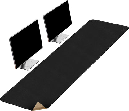 Vyaaa PU Leather & Cork Desk Mat, 39.4"x15.7" Dual Sided Computer Desk mat, Waterproof Large Mouse Pad, Non-Slip Office Desk pad, Office Desk Protector for Work/Gaming/Home (Black)