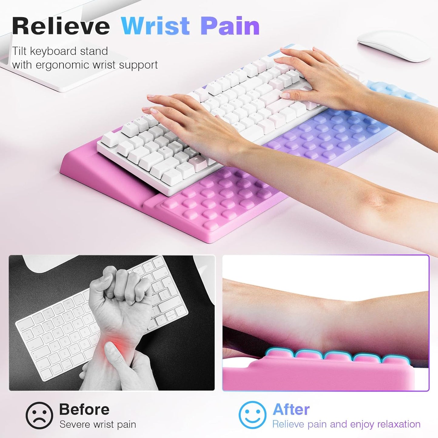 Ospelelf Tilt Keyboard Stand with Wrist Rest, Comfy Ergonomic Keyboard Riser Holder for Office Home