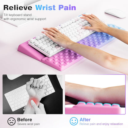 Ospelelf Tilt Keyboard Stand with Wrist Rest, Comfy Ergonomic Keyboard Riser Holder for Office Home