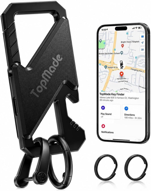 Keychain, Works with Apple Find My, Heavy Duty Key Chains Carabiner Bottle Opener, Car Key Finder with GPS Tracker, Rechargeable Bluetooth Key FinderTracker for Luggage, Bags, Backpack etc, Black