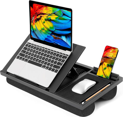 Adjustable Lap Desk for Laptop-Fits Laptops up to 15.6 Inch, Bed Desk Tray Table with Cushion, 8 Angles, Mouse Pad & Cellphone Slot, Laptop Desk for Bed, Office,Car or Couch