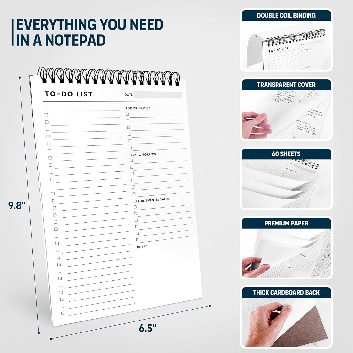 To Do List Notepad: With Multiple Functional Sections - Large Size 8.5x11" 52 Sheets - Tear Off Daily Planner Notebook - Task CheckList Organizer Agenda Pad for Work - Note, Plans, Goals, Grocery, and