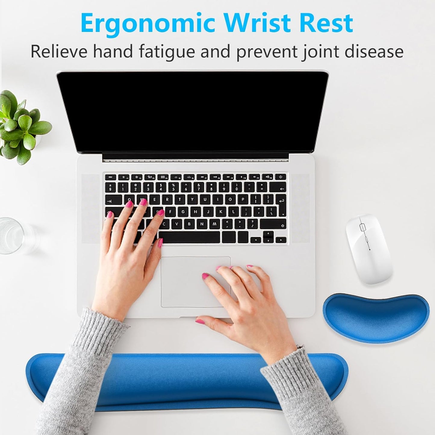 Dapesuom Enlarge Keyboard Wrist Rest, Memory Foam Keyboard Wrist Cushion for Computer Desk Mats Support, Pain Relief Ergonomic Mouse Pad Rests with Non-Slip Base for Gaming, Laptop, Radiant Orchid