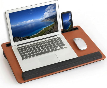 Lap Desk Home Office Lap Desk Portable Laptop Desk for Left Right - Handers with Whole Mouse Pad Wrist Pad Dual Cushion Phone Tablet Slots Fits Up to 17 Inch Laptops