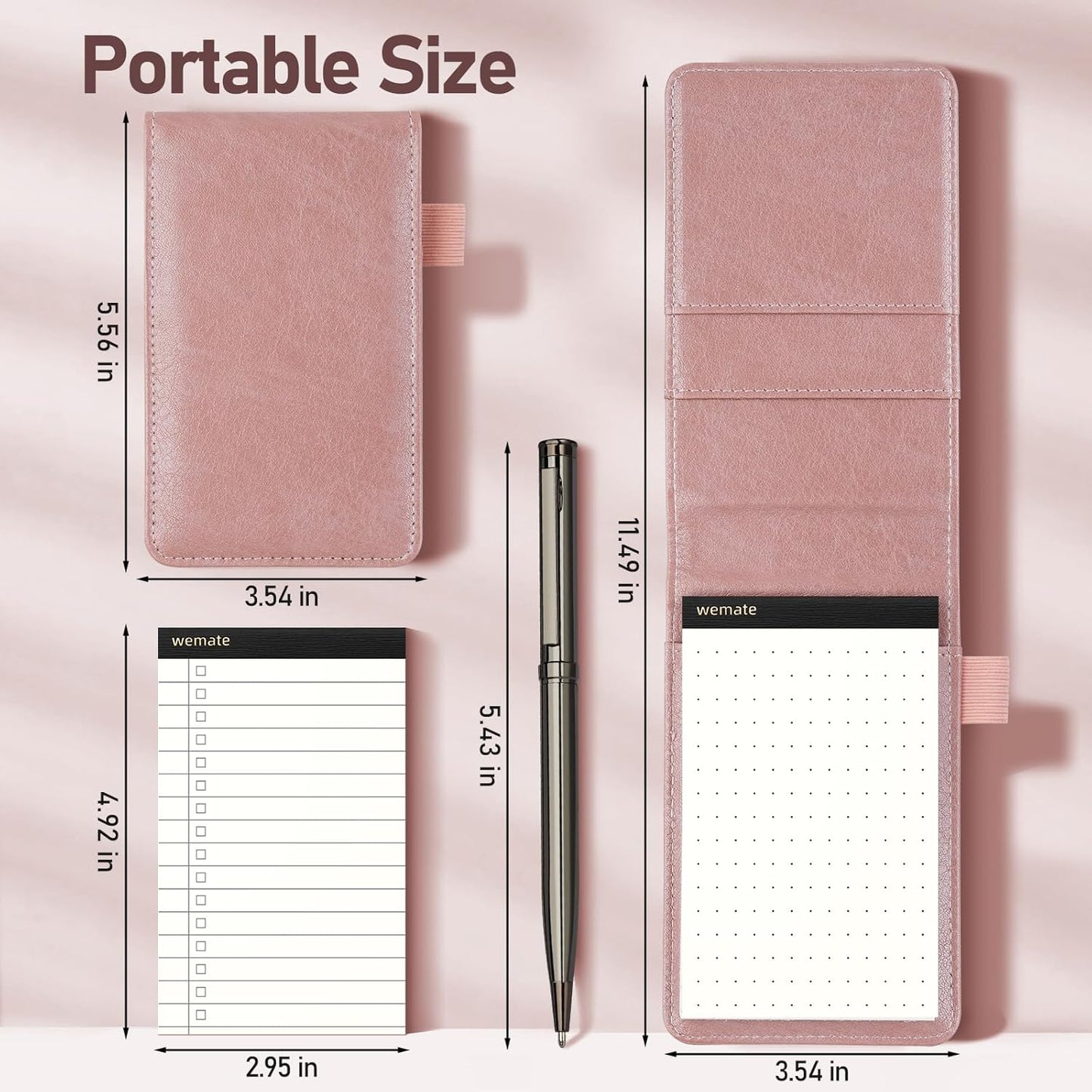 WEMATE 10 Pieces Notepad Holder Set Pocket Notebook - Included Mini Pocket Notepad Holder Set with 8 Memo Book Refills and Metal Pen for Meetings, Daily Records, and Notes 3 x 5 Inch (Brown)