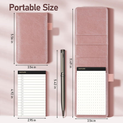 WEMATE 10 Pieces Notepad Holder Set Pocket Notebook - Included Mini Pocket Notepad Holder Set with 8 Memo Book Refills and Metal Pen for Meetings, Daily Records, and Notes 3 x 5 Inch (Brown)