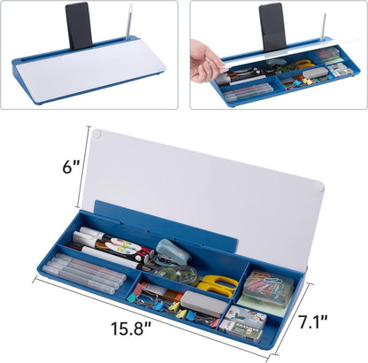 TSJ OFFICE Small Desktop Whiteboard -Glass Dry Erase Board Computer Keyboard Stand White Board Surface Pad with Drawer, Desk Organizers with Accessories for Office, Home, School Supplies - White