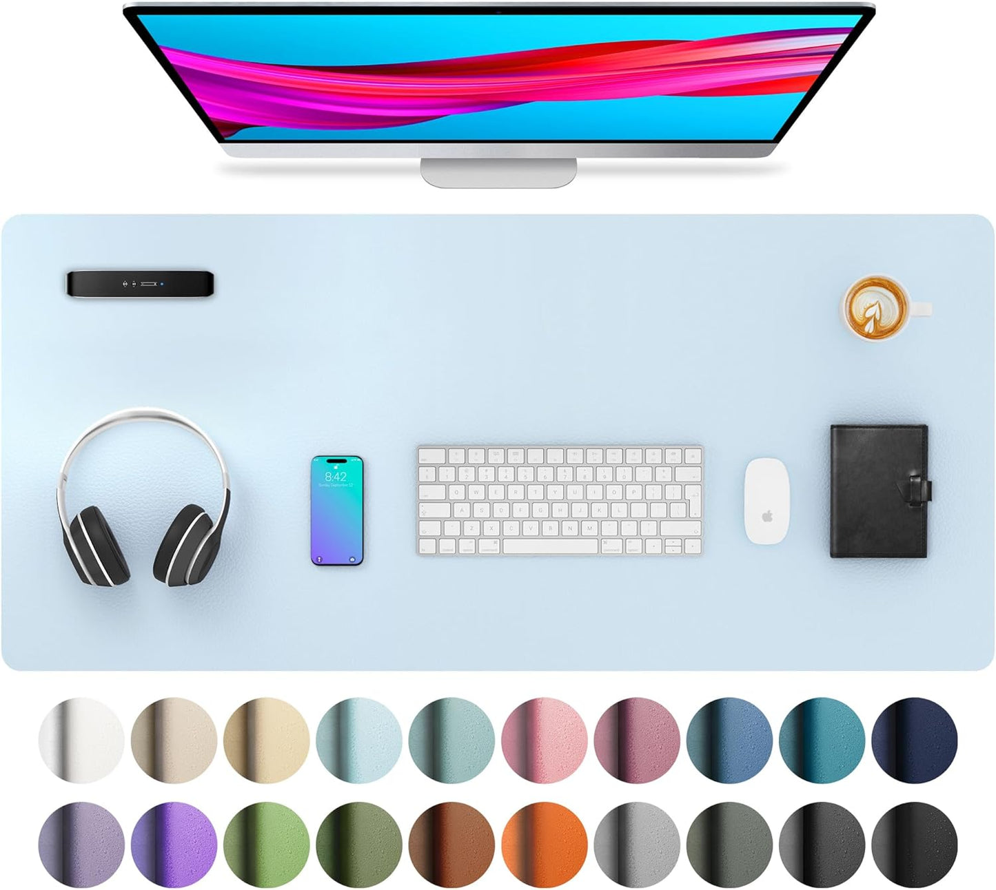 Aothia Non-Slip Waterproof PU Leather Desk Pad Protector for Mouse, Writing Desk, Office, Home, Laptop Blotter, 23.6" x 13.7", Black - Colors B