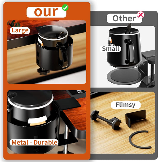 Deeper Desk Cup Holder, OOKUU Anti-Spill Cup Holder for Desk or Table, Sturdy and Durable, Easy to Install, Enough to Hold Coffee Cups, Water Bottles, Gaming PC Office Accessories, Black