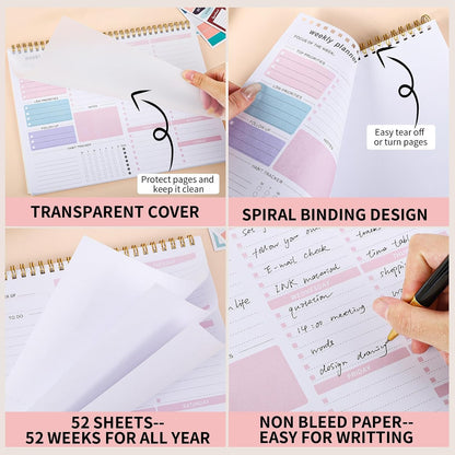 Weekly To Do List Notepad, 8.5''x11'' Weekly Desk Planner with 52 Tear Off Sheets Undated Weekly Planner Habit Tracker & Productivity Organizer for Home and Work, Pink