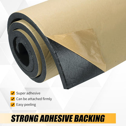 Sponge Neoprene Foam Rubber Sheet with Adhesive, 1/4" T x 12" W x 54" L, 4.5 Sqft for DIY Padding, Gaskets, Weatherproofing, Soundproofing, Vibration Dampening, Sponge Neoprene Foam Rubber Sheet