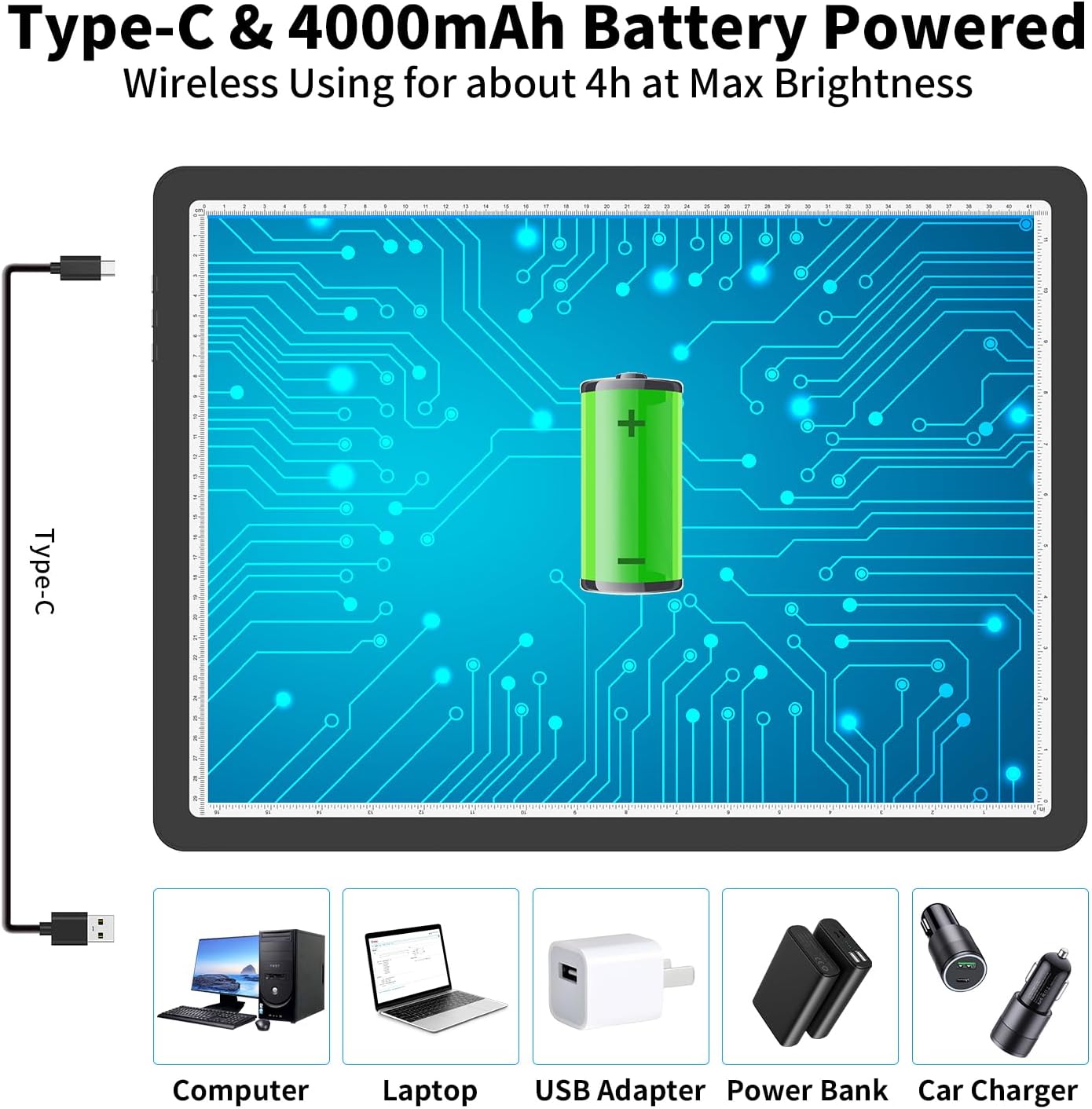 Rechargeable A4 Light Board for Diamond Painting, 9000 Lux Tracing Light Box with Side Physical Buttons, 3 Colors and 6 Levels of Brightness, LED Light Pad for Diamond Art, Drawing, Weeding Vinyl