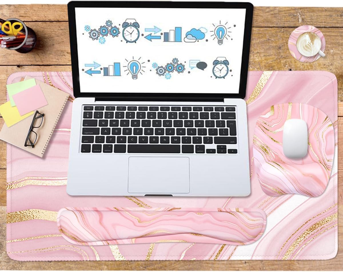 WB WEIRDBEAST Keyboard Wrist Rest Large Mouse Pad Wrist Support for Computer, 4 in 1 Memory Foam Keyboard Pad Desk Mat Ergonomic Hand Rest Wrist Cushion for Home Office Gaming-Pink