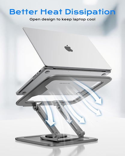LOXP Adjustable Laptop Stand, Computer Stand with 360 Rotating Base, Ergonomic Laptop Riser Mount for Desk Foldable Protable Computer Desk Fits with MacBook Pro Air (10-16") - Pink
