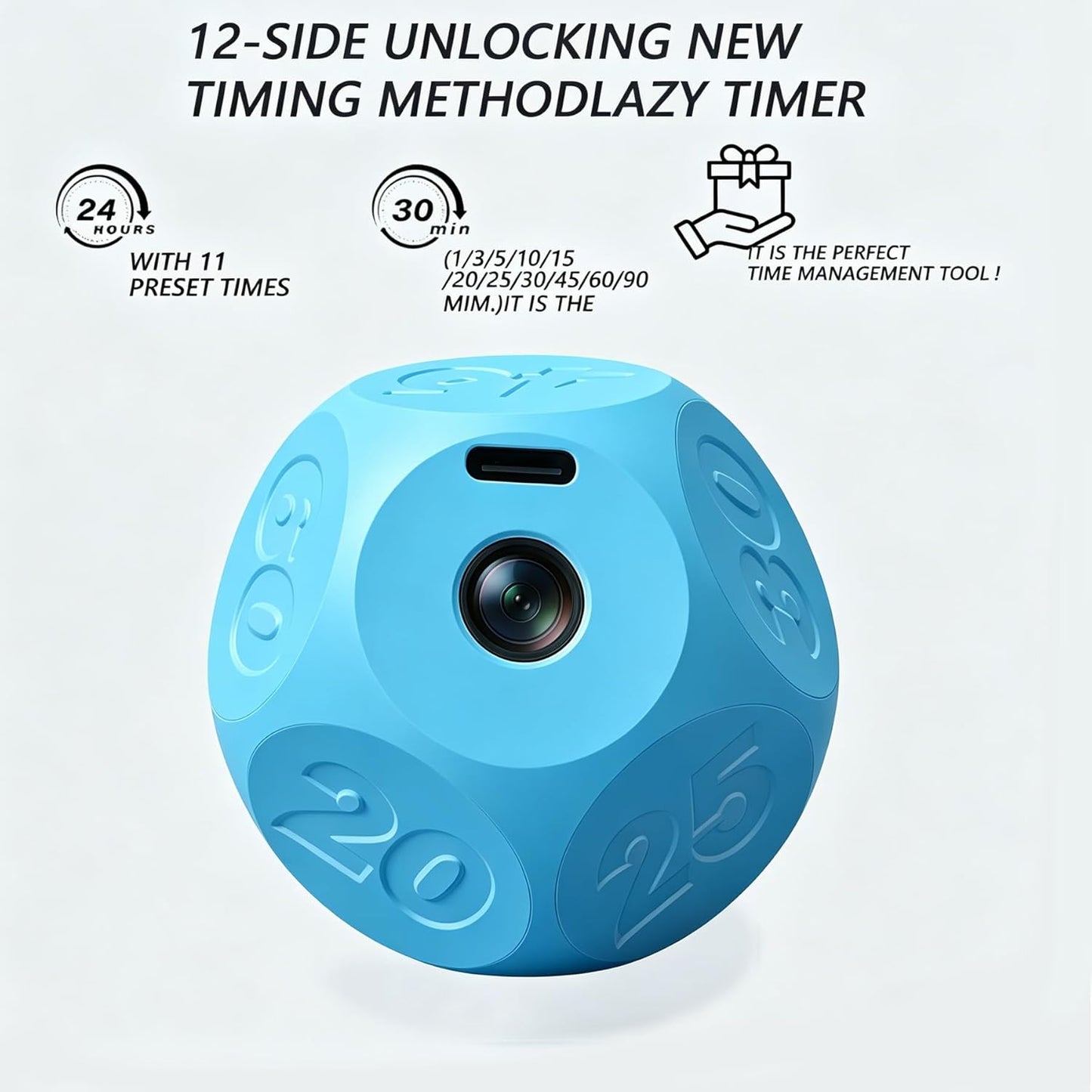 Cube Kitchen Timer - Rechargeable Countdown Timer with 1-3-5-10-15-20-30-45-60-90 Minute Presets for Cooking, Baking, Classroom, Exercise (Blue)