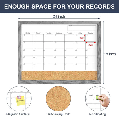 Calendar Whiteboard for Wall, TANKEE 17x13 Inches Whiteboard Calendar Cork Board Combo, Small Magnetic White Board with Wood Framed, Hanging Dry Erase Board for Kitchen Home Office School Planner