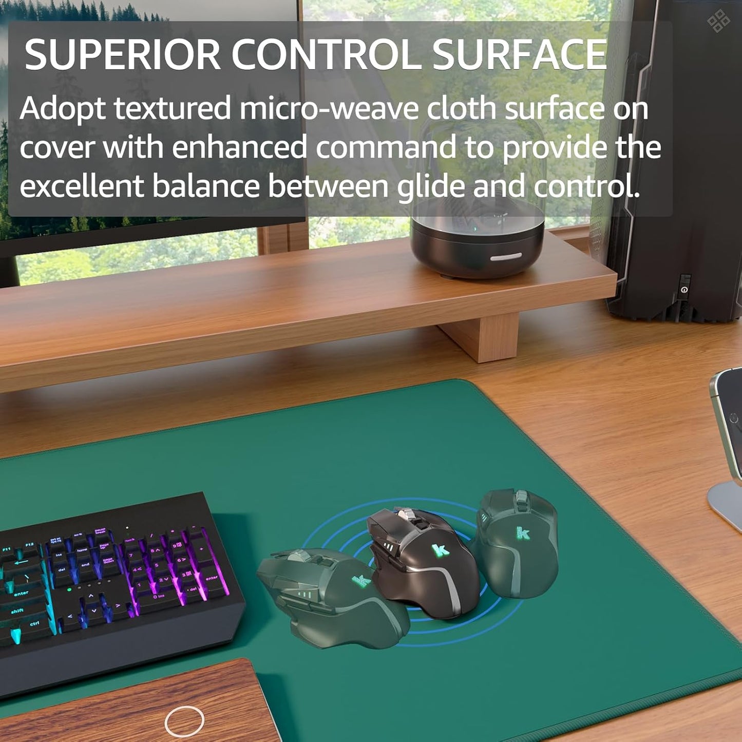KTRIO Large Gaming Mouse Pad Desk Mat, Superior Micro-Weave Cloth for Precise Mouse Control, Non-Slip Rubber Base, Stitched Edges, Water-Resistant, for Gamer, Office & Home, 31.5" x 11.8" inches