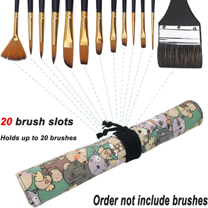 Funny live Paint Brush Holder Art Supplies, Artist Brush Holder & Art Supply Storage Organizer Roll-Up Case Bag, Protect Acrylic Oil Watercolor Paintbrushes (Peony-20 Slot Pockets)