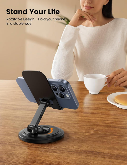 Lamicall Cell Phone Stand for Desk - [360° Rotation] Sturdy Adjustable Desktop Phone Holder, Foldable Mobile Stand, Office Desk Accessories Gifts for iPhone 17 16 15 14 Pro Max, Galaxy S26, Cellphone