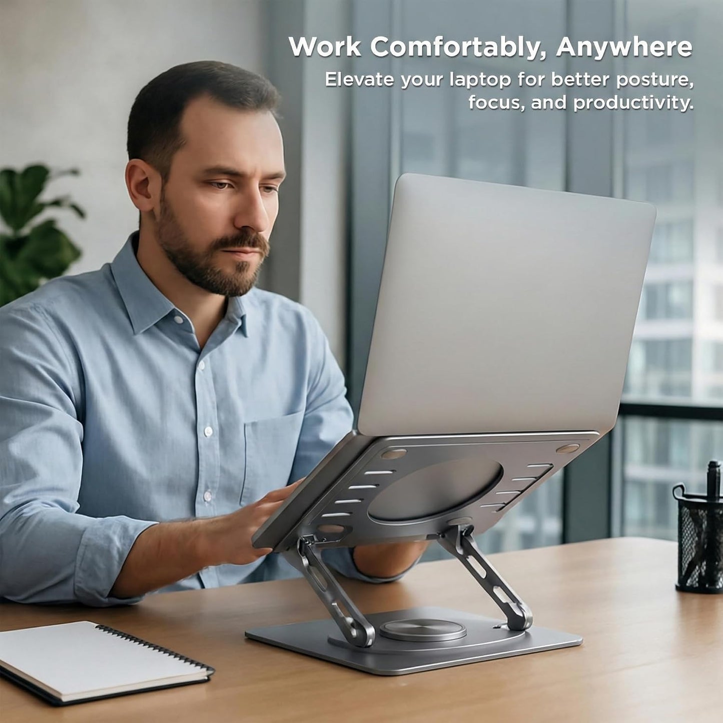 Uncaged Ergonomics Swivel Laptop Stand for Desk, Adjustable Computer iPad Stand for Desk w/ 360 Rotation, Portable Laptop Holder for Home Office Ergonomic Supplies