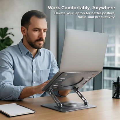 Uncaged Ergonomics Swivel Laptop Stand for Desk, Adjustable Computer iPad Stand for Desk w/ 360 Rotation, Portable Laptop Holder for Home Office Ergonomic Supplies