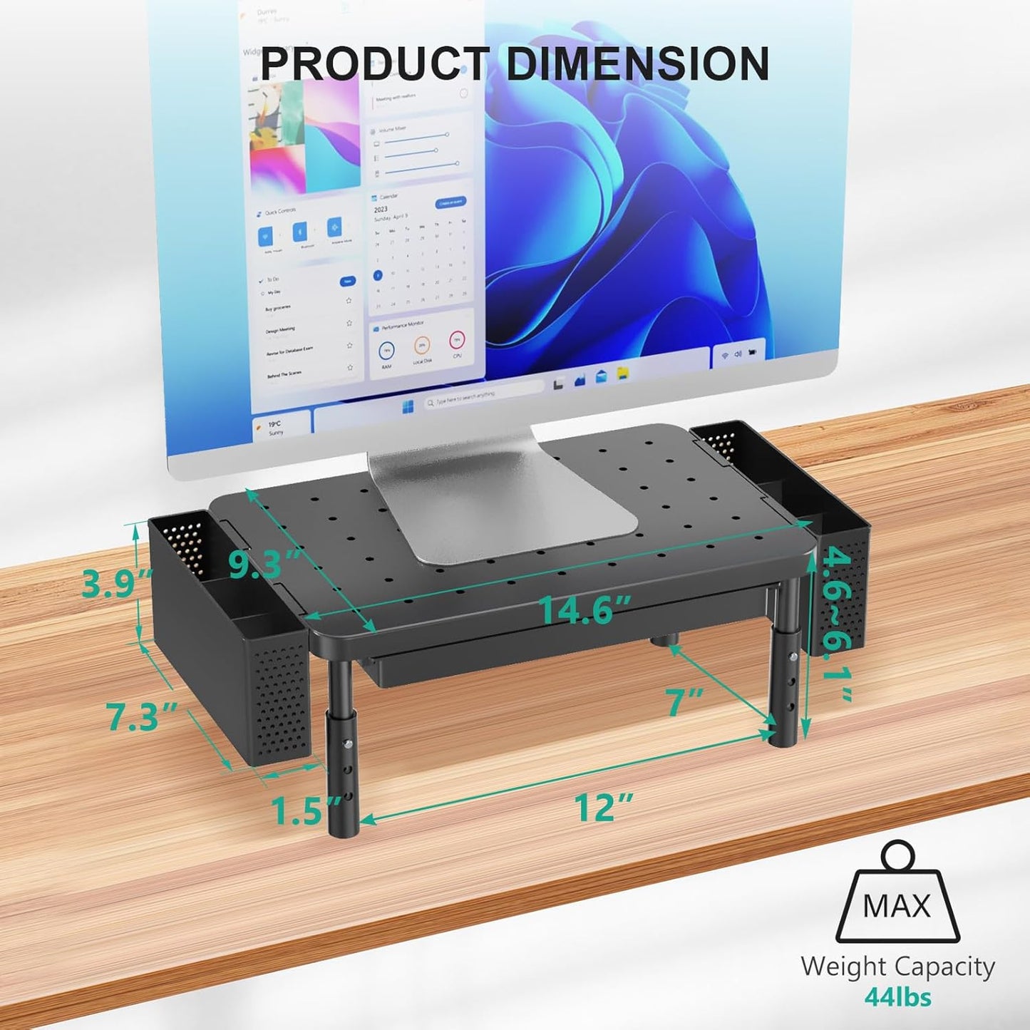 WALI Computer Monitor Stand for Desk, Adjustable Laptop Riser, Desk Monitor Stand Underneath Storage for Office, Home, School Supplies (STT003), 1 Pack, Black
