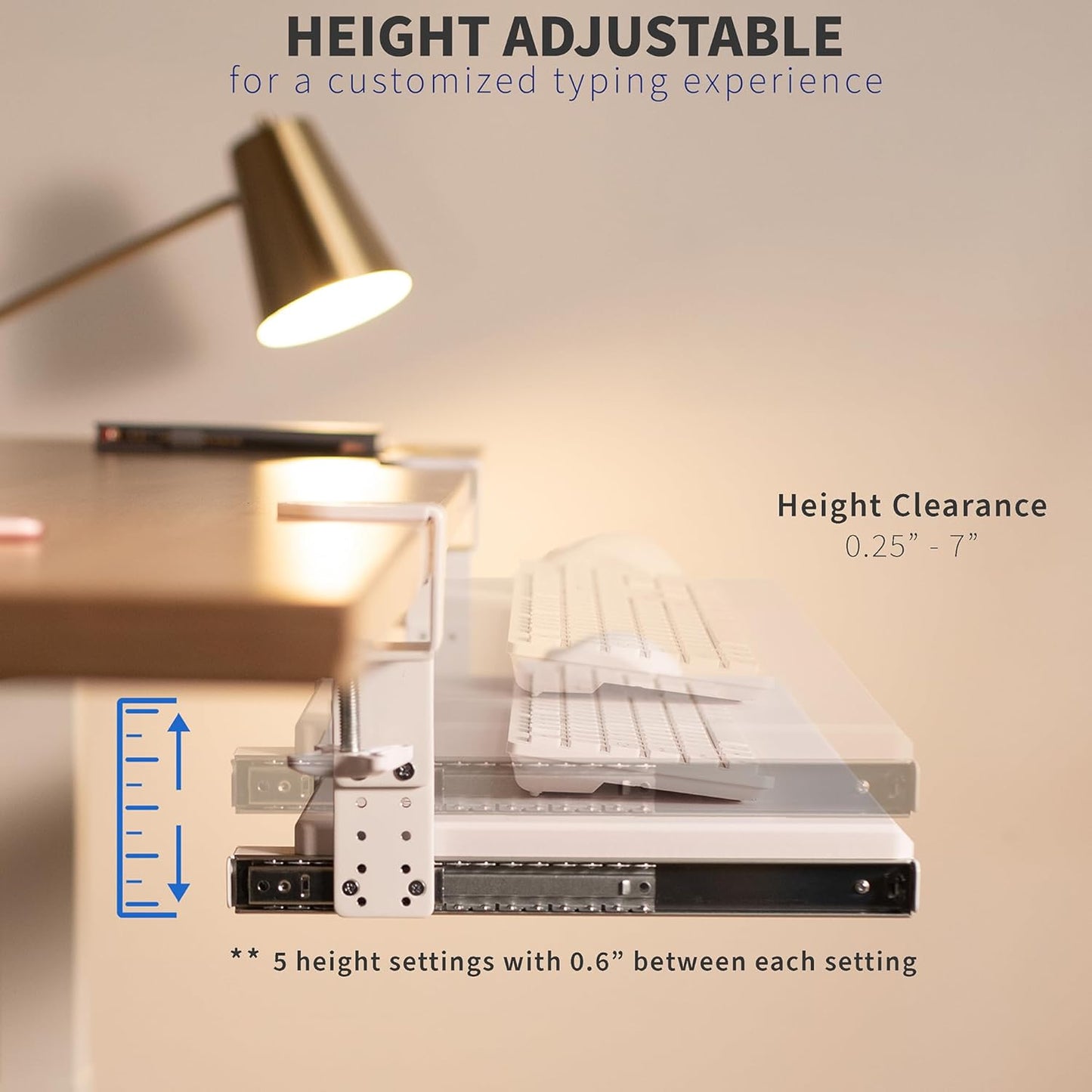 VIVO Large Height Adjustable Under Desk Keyboard Tray, C-clamp Mount System, 27 (33 Including Clamps) x 11 inch Slide-Out Platform for Typing, White, MOUNT-KB05HW