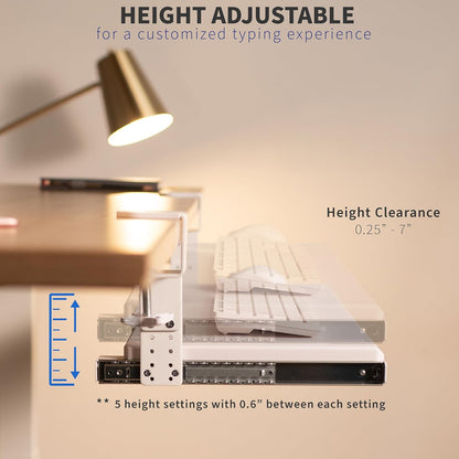 VIVO Large Height Adjustable Under Desk Keyboard Tray, C-clamp Mount System, 27 (33 Including Clamps) x 11 inch Slide-Out Platform for Typing, White, MOUNT-KB05HW