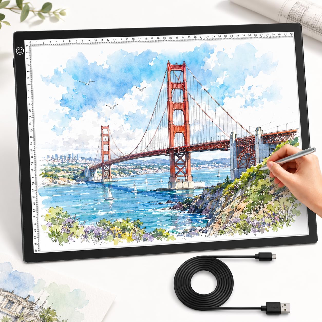 A3 LED Tracing Light Box丨Light Pad - Copy Board with Full-Edge Ruler Frame丨3 Adjustable LED, Premium Acrylic for Art, Drawing, Sketch, Animation, Design, Tattoo, Diamond Painting, X-ray Viewing