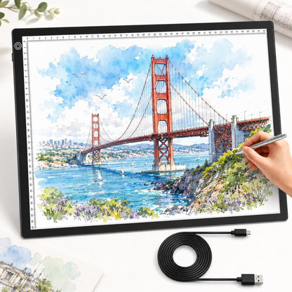 A3 LED Tracing Light Box丨Light Pad - Copy Board with Full-Edge Ruler Frame丨3 Adjustable LED, Premium Acrylic for Art, Drawing, Sketch, Animation, Design, Tattoo, Diamond Painting, X-ray Viewing