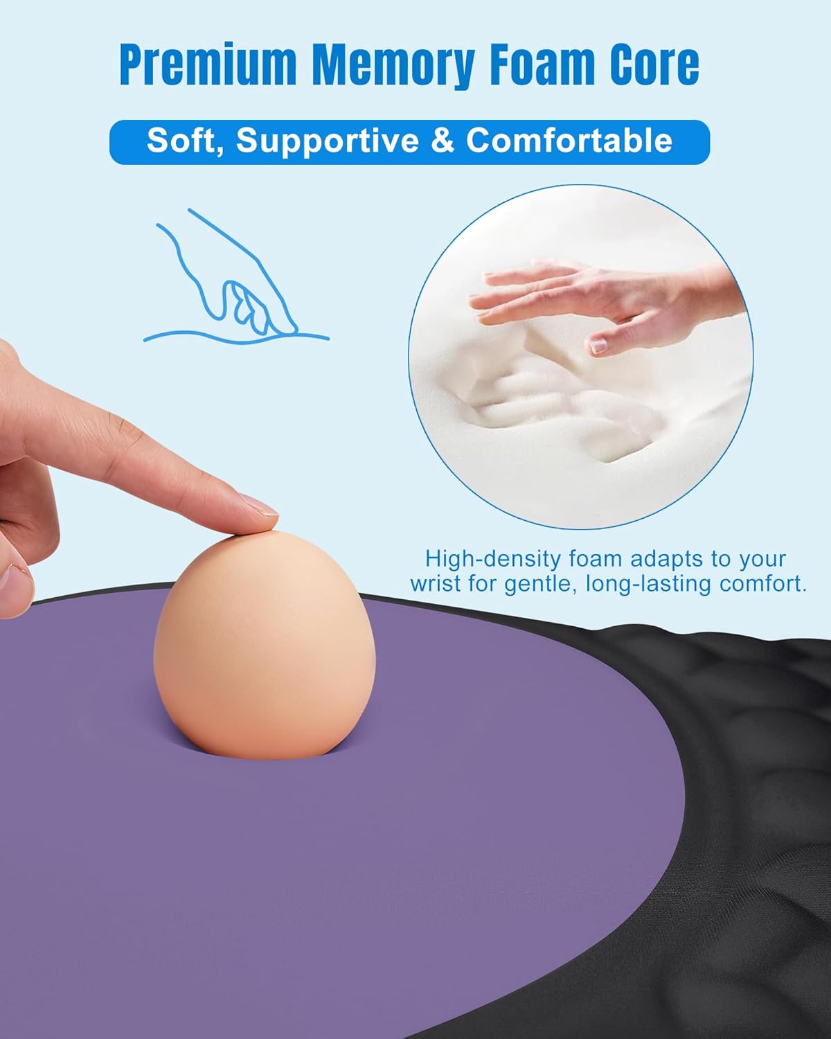 Ergonomic Mouse Pad with Wrist Rest, Slope Design Memory Foam Support, Smooth Lycra Surface, Non-Slip PU Base, Comfortable Mouse Mat for Office, Home, Computer Desk (Black)
