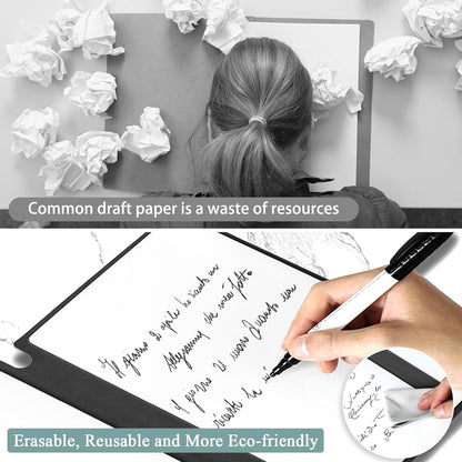 SAYEEC Whiteboard Notebook, Portable Dry Erase Board with 3 Colors Fineliner Pens, Black PU Cover Erasable Handheld White Board Reusable Drawing Notebook Easel Pad for Meeting Business Office School