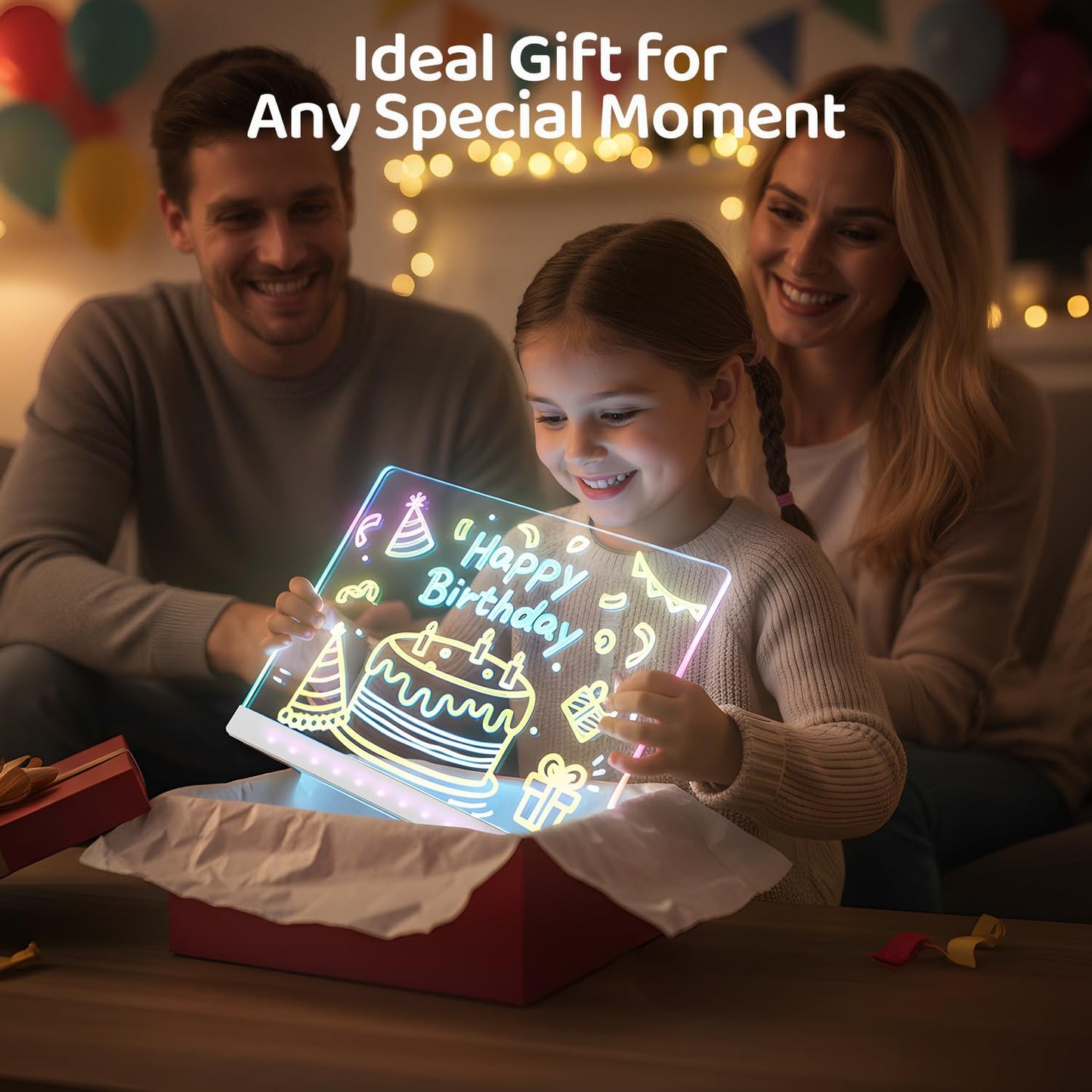 LED Drawing Board with 7 Colors & 3 Light Modes - Glow Doodle Board, Includes 7 Markers + Tracing Book, Dry Erase Note Boards, Halloween Christmas Birthday Gifts for Kids (7.9"x11.8")