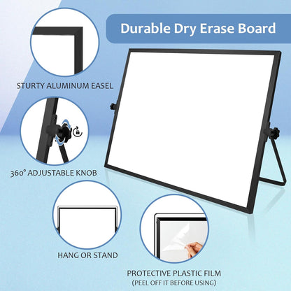 GMAOPHY Dry Erase White Board, 16inX12in Large Magnetic Desktop Whiteboard with Stand, 10 Markers, 4 Magnets, 1 Eraser, Portable Double-Sided White Board Easel for Kids Memo to Do List Desk School