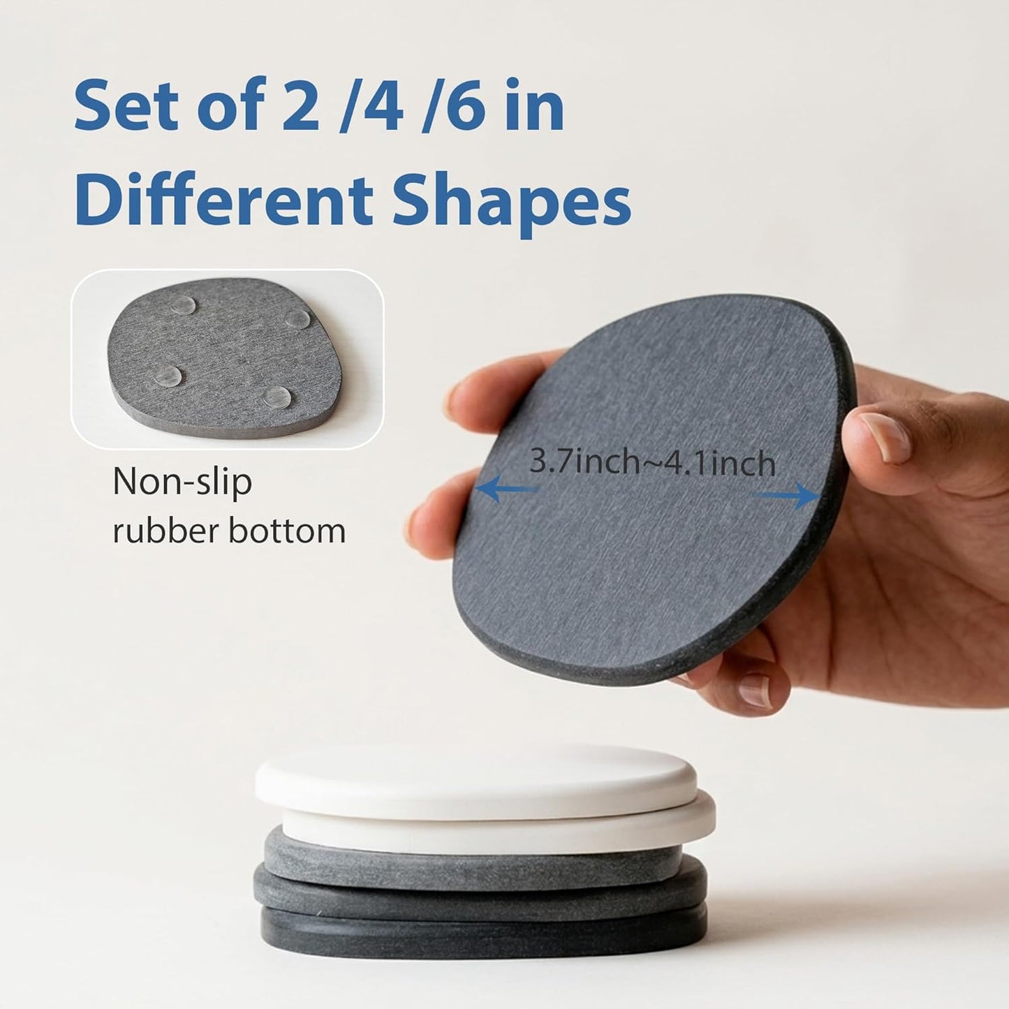 Diatomaceous Earth Coasters Set of 2 for Drinks, Moisture Water Absorbent Stone Coasters for Table Desk at Work, Water Absorbing Instant Drying Diatomite, Modern White