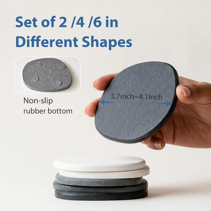 Diatomaceous Earth Coasters Set of 2 for Drinks, Moisture Water Absorbent Stone Coasters for Table Desk at Work, Water Absorbing Instant Drying Diatomite, Modern White