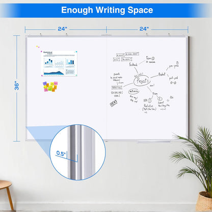 Magnetic White Board Dry Erase Board for Wall，72" x 40" Wall-Mounted Aluminum Frame Marker Board, Foldable Portable Whiteboard with a Long Pen Tray for School, Classroom, Office & Home