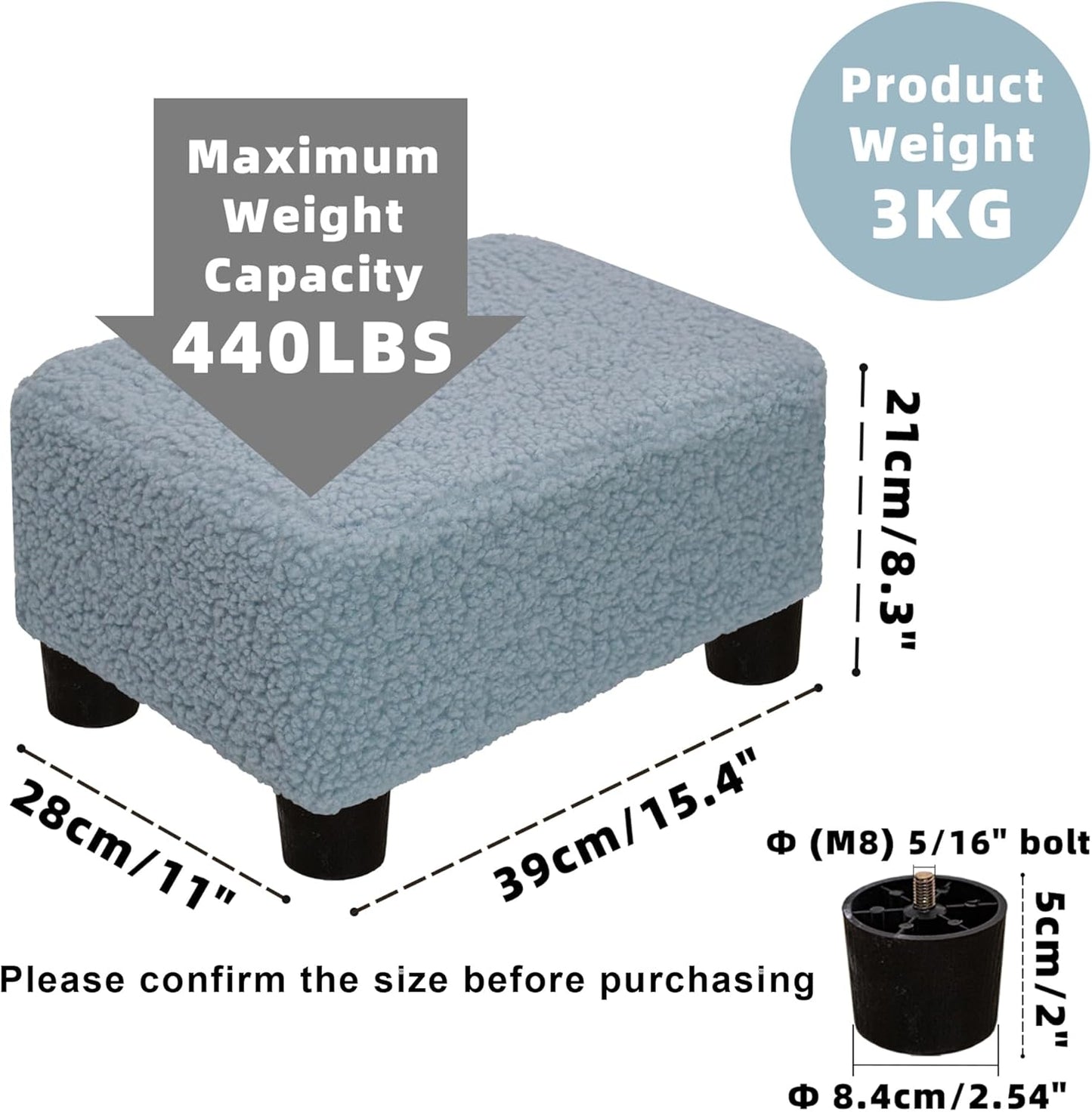 CAROLMADE Small Foot Stool Ottoman Footstool with Legs Under Desk Footrest for Living Room Bedroom and Office, Soft Ivory White
