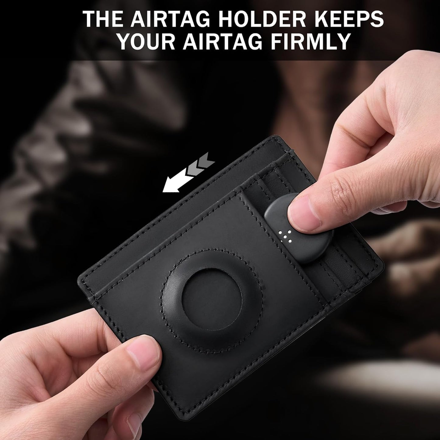 Wallet with Airtag Holder Genuine Leather Wallets Slim Minimalist Card Holder RFID Blocking Card Wallet Compatible with AirTag