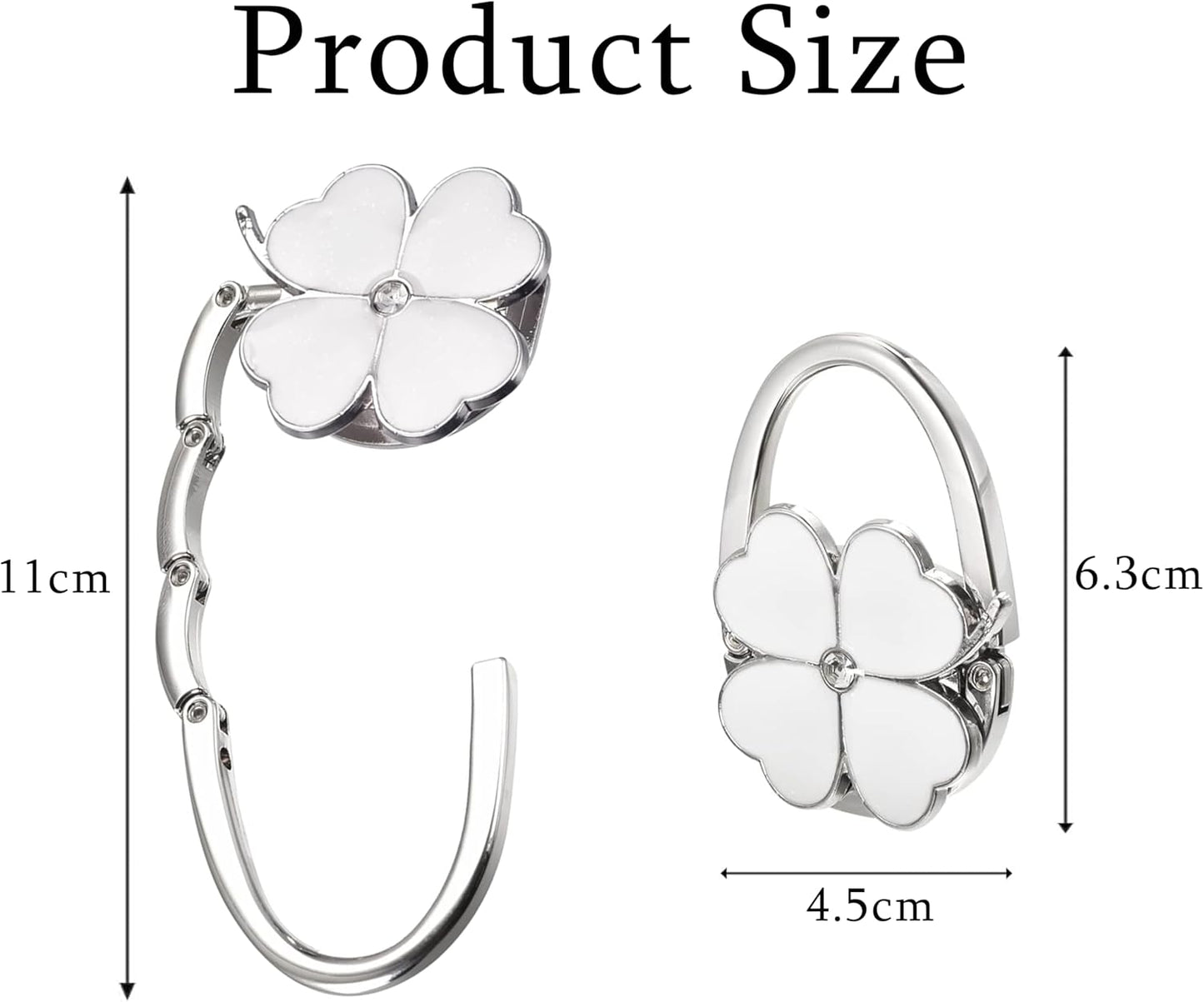 Purse Hook for Table, Clover Design Foldable Purse Holder for Table, Portable Bag Holder - Folding Handbag Hanger | Hangs Almost Anywhere(White)