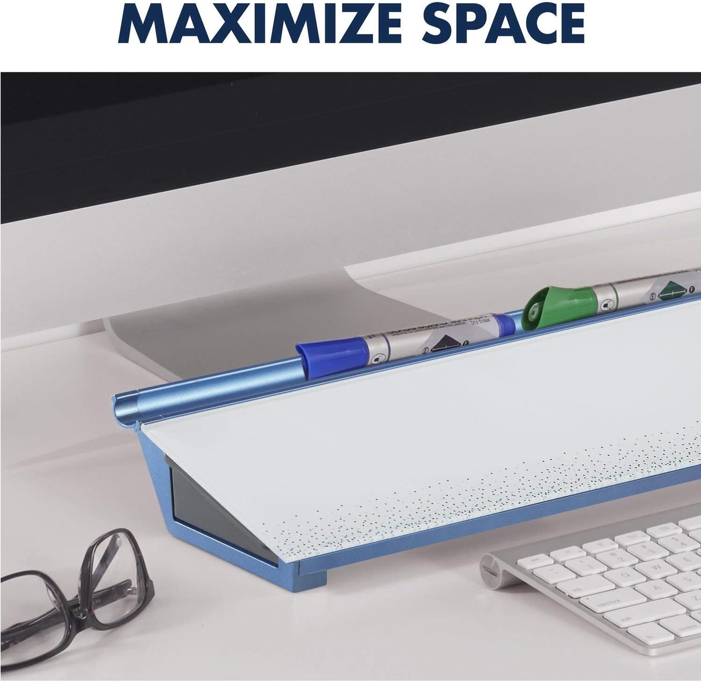 Quartet Glass Dry Erase White Board, Desktop Computer Pad for Notetaking, 18" x 6" Whiteboard, Clean Erase Surface with Storage, 1 Dry Erase Marker, White Surface (GDP186)