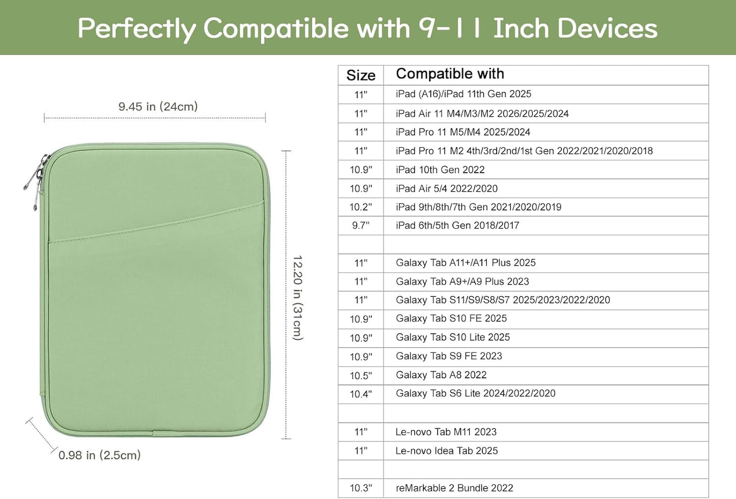Dadanism 9-11" Tablet Sleeve Bag Carrying Case for iPad (A16) 11th Gen 11", iPad 10th Gen 10.9" Air 5/4, iPad Air M4/Pro 11", iPad 9/8/7th, Galaxy Tab A11+ Plus 11", Remarkable 2 10.3", Black