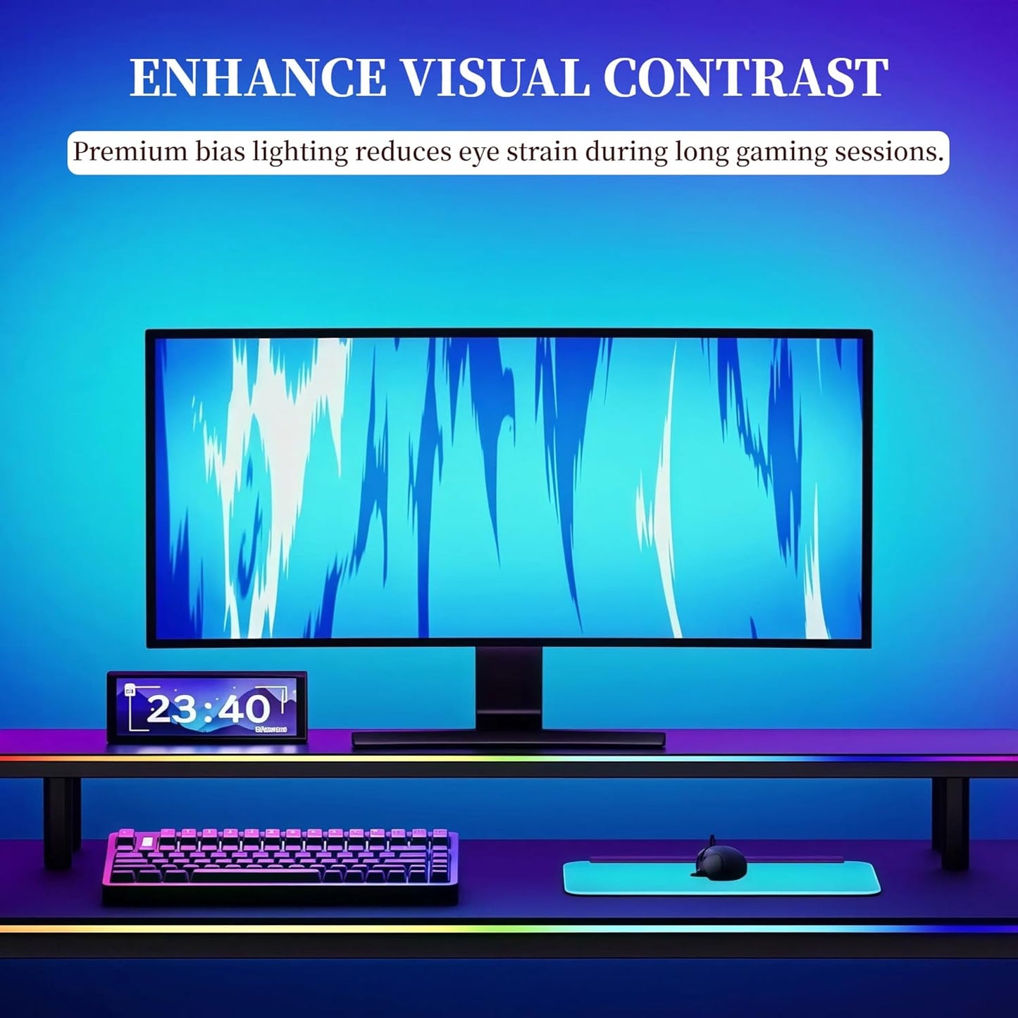 RGB Monitor Backlight with Screen Sync for 32 Inch Screens, Dual USB Powered LED Ambient Lighting Kit, Music Rhythm & Dynamic Modes, Immersive Bias Lighting for Home Office Gaming (4 Sides - 32 inch)