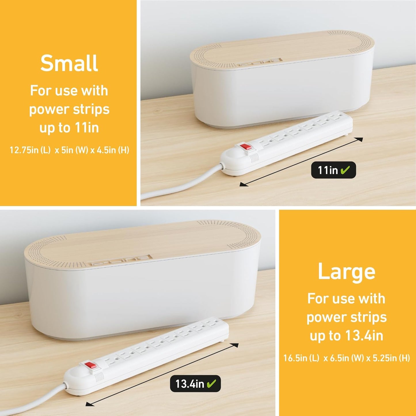 D-Line Cable Management Box, Power Strip Cover, Floor Outlet Hider, Desk Cord Organizer, Hide Extension Leads, 12.75" (L) x 5" (W) x 4.5" (H), for use with Power Strips up to 10.5in (L) - Small, Black