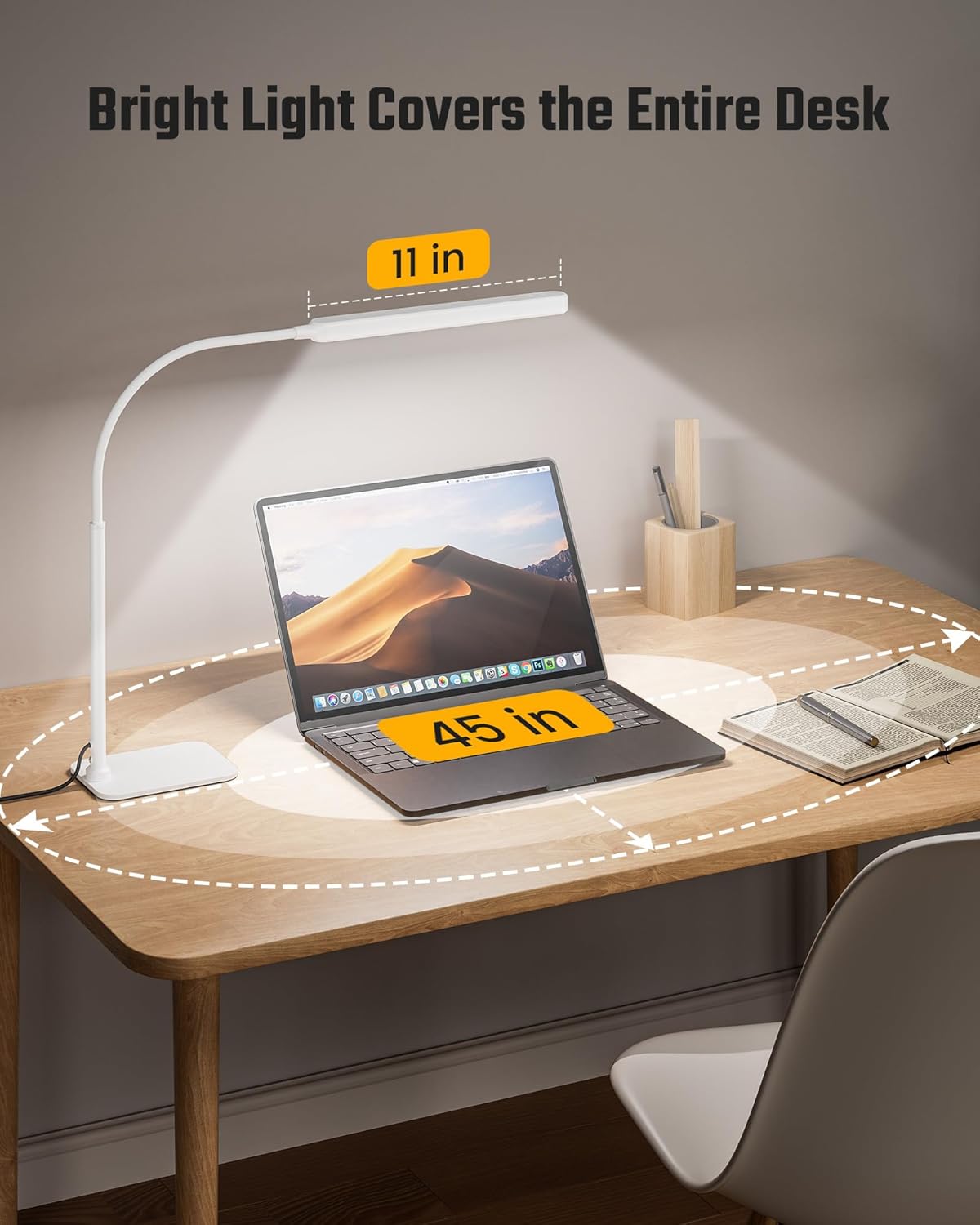 SUPERDANNY Eye-Caring LED Desk Lamp 360° Flexible Gooseneck Work Lamp with Desk Side Clamp Touch Control 3 Light Colors Smooth Dimming Task Lighting Reading Light for Home Office College Dorm, Black