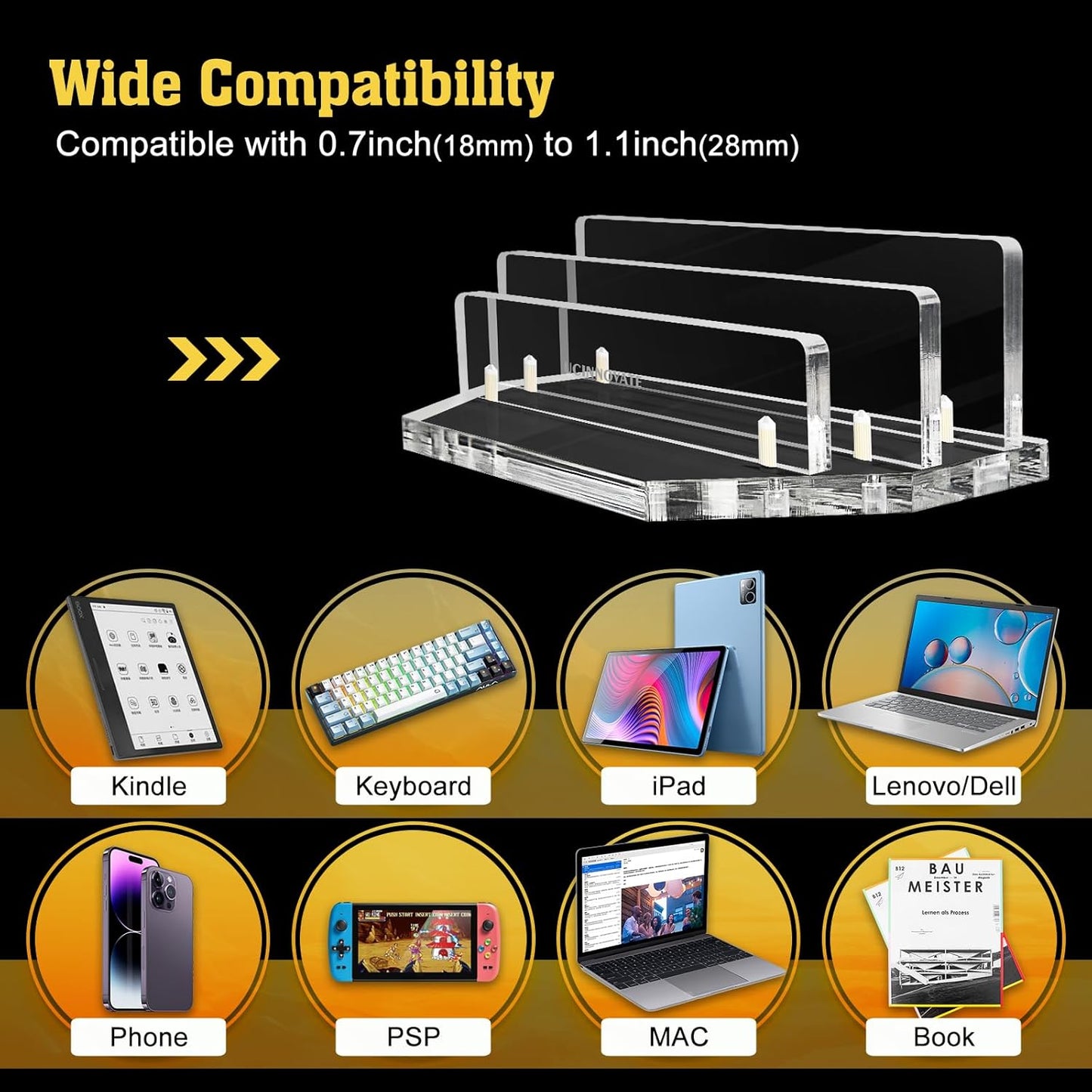 UCINNOVATE Vertical Laptop Stand, Acrylic Laptop Holder Desk with Adjustable Dock, Dual Desktop Notebook Stand Fits All MacBook/Surface/Gaming Laptop/iPad/Pro/Chromebook/HP/Dell/Computer/Keyboard