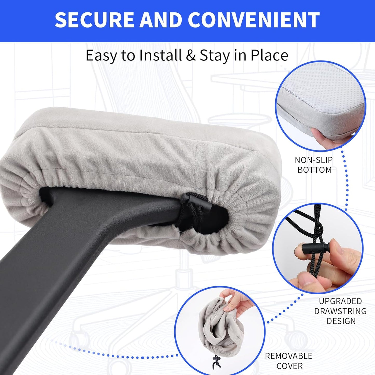 YOUFi Office Chair Arm Pads Extra Soft Velvet Arm Rest Covers for Elbows & Forearms Pressure Relief, Set of 2 Armrest Covers for Desk Chair, Gaming Chair (Black)
